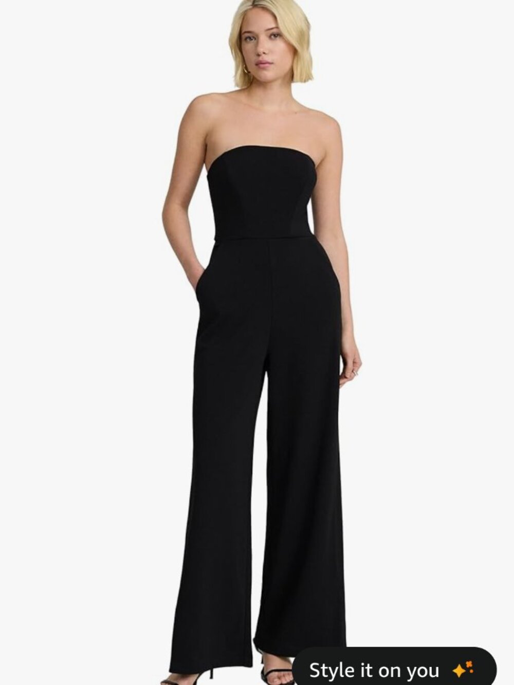 Express strapless wide-leg jumpsuit, boned & lined bodice, hidden back zip